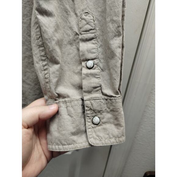 Vintage Roebuck & Co Mens Size XXL Western Pinstripe Tan Pearl Snap Button Shirt - Picture 5 of 8